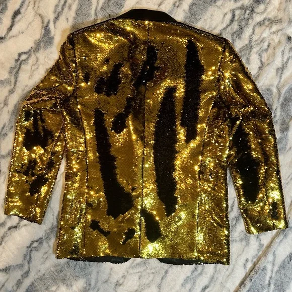 Men’s gold/black reversible sequin jacket - Picture 5 of 7